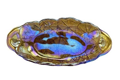 VTG Indiana Carnival Glass Marigold Lily Pons Sunflower EmbossPickle/Relish Dish