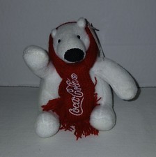 Coca-Cola White Polar Bear Red Scarf 4  Mini Plush Stuffed Animal 2024