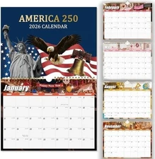 2026 Wall Calendar 12 Month, Wall Calendar 2026 for 250 Anniversary USA, US 250t