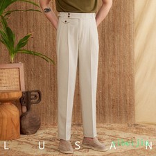 Men's High Waist Trousers Wool Casual Pants Lightweight Retro Comfort Business