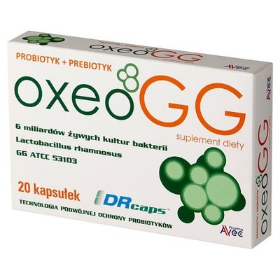 Capsule probiotiche e prebiotiche Oxeo GG, 20 pezzi.