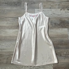 Pink Satin Slip Dress Blush Floral Embroidered Y2K Coquette Large