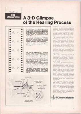 Bell Laboratories 1966 Vintage Print Ad 3-D Hearing Process Diagram