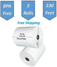 5 Rolls BPA-Free, Thermal Paper Rolls, 3-1/8" x 230 ft, no dusting