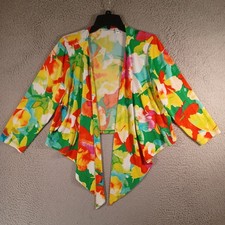 Susan Graver Womens Floral Multicolor Cardigan Sweater Size Medium Open Front