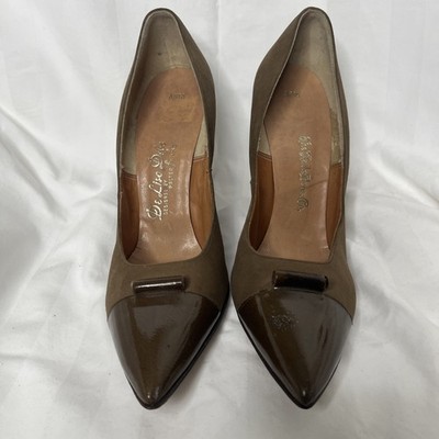 De Liso Debs Suede / Patent leather Vintage  Brown Heels Cocktail Size 9 AAAA