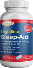 Nighttime Sleep Aid Diphenhydramine HCL Caplets 25 Mg 600 Count Blue Sleep