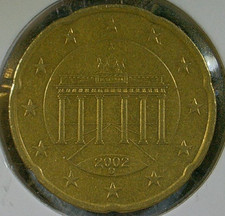 WORLD COIN SALE--2002-D  GERMANY 20 CENT EURO--NORDIC GOLD COMP. COIN-KM# 211