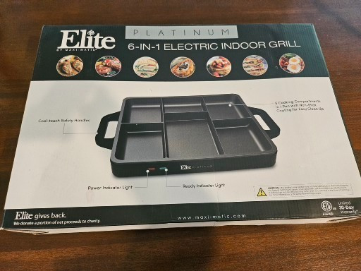 Elite By Maxi-Matic Platinum 6-in-1 Electric Indoor Grill NIB