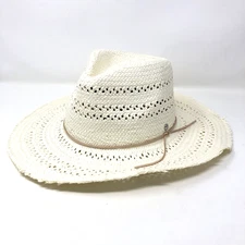 Rag & Bone Elle Perf Fedora Hat Womens Small Ivory Paper Straw Boho Festival