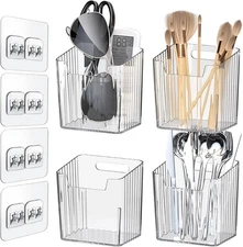 4 Pack Wall Organizers and Storage - Clear Acrylic Cabinet Door Organizer Bins, 