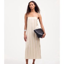 NWT Madewell 8 Midi Slip Dress Stripe Silk Faded Khaki