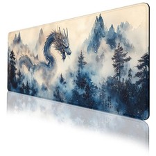 Dragon Gaming Mouse Pad Pine Trees Mountains Watercolor Painting Desk Mat, No...