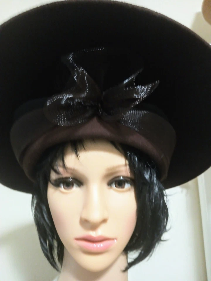 Sombrero de ala ancha marrón Woolaine Arlin con cinta de malla Foto 2 de 4