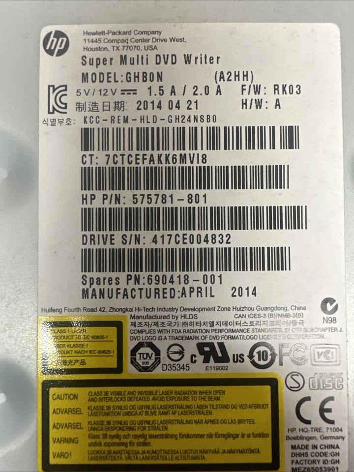 Unidad óptica súper multiquemador HP SH-216DB/HPTHF SATA CD DVD+RW 575781-801 Foto 2 de 2