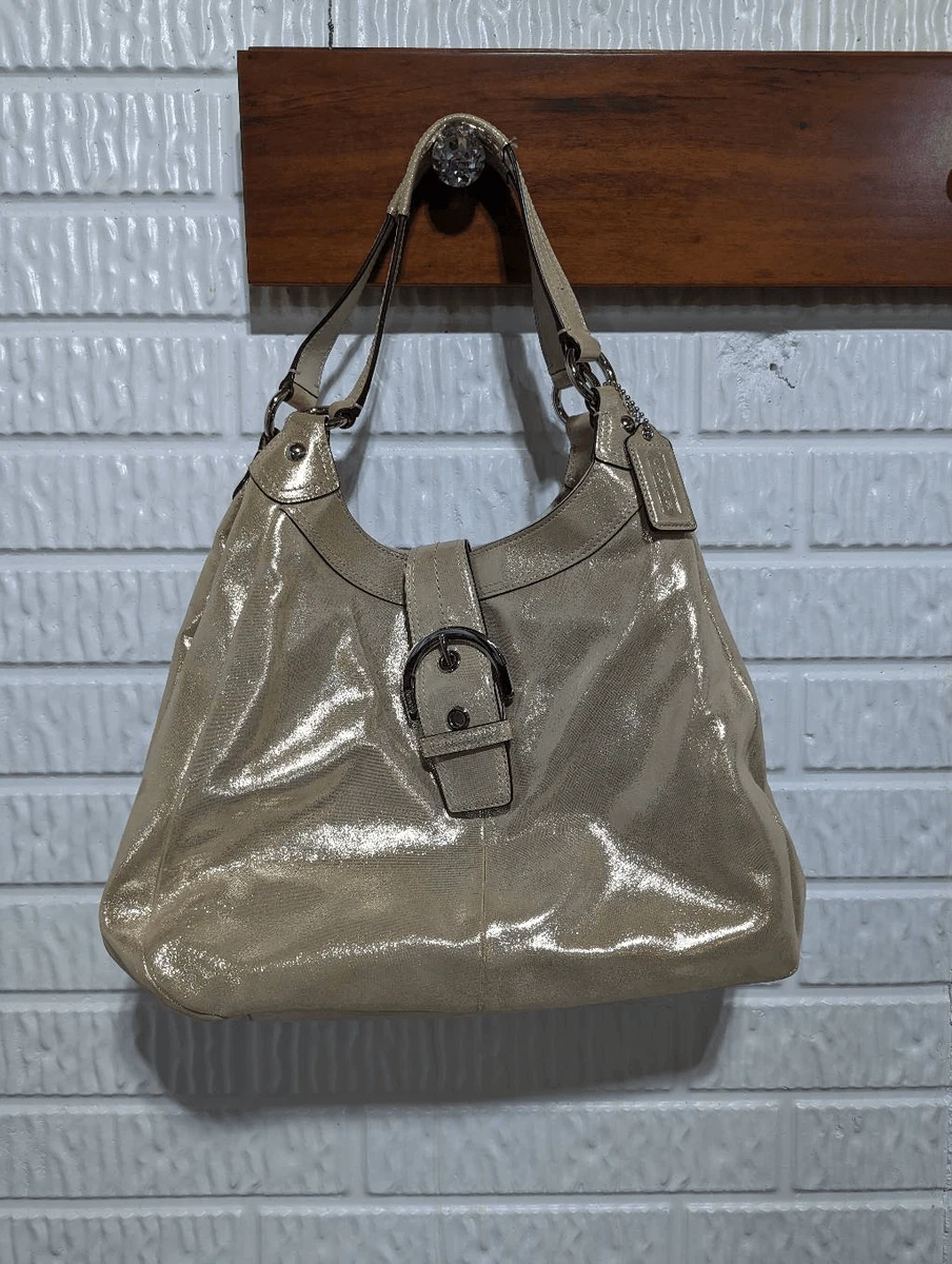 Coach Women s Gold Shimmer Metallic Buckle Hobo Shoulder Bag With Dust Cover