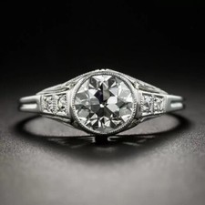 1.30Ct White Round Cut Bezel Set Art Deco Engagement Wedding Ring In 925 Silver