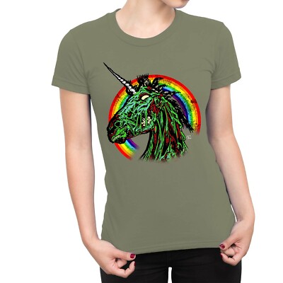 1Tee Womens Zombie Unicorn Rainbow T-Shirt