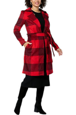 G by Giuliana Women's Black Label Plaid Trench Coat Red Combo