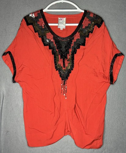 Anthropologie Yoana Baraschi Orange Viscose Boho Embroidered Tunic Blouse Small - Picture 17 of 23
