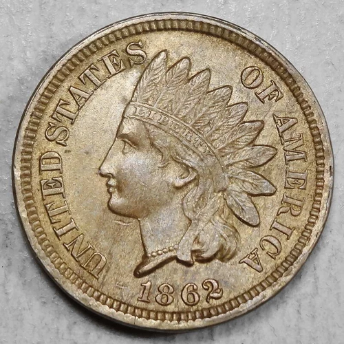 1862 Indian Cent, Choice Almost Uncirculated, Civil War Type Coin    0219-05