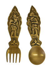 Vintage Messing Besteckset Bergmänner Motiv Wand Deko Löffel Gabel