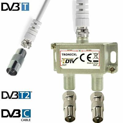 2fach IEC TV Verteiler Antennenverteiler Kabel TV Koax Kabel Kabelfernsehen DVBC