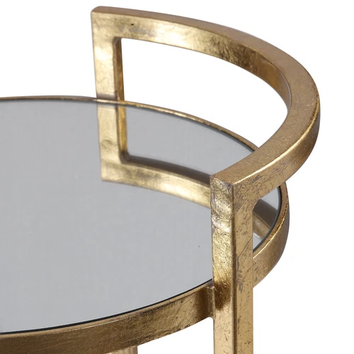 Elegant Gold Mirrored Cantilever Ring Table | Accent Round Vintage Style Drink - Picture 3 of 5
