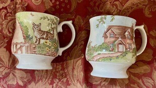 2 Elizabethan Staffordshire Coffee Tea Mugs Fine Bone China Cat Cottage England - Picture 2 of 6