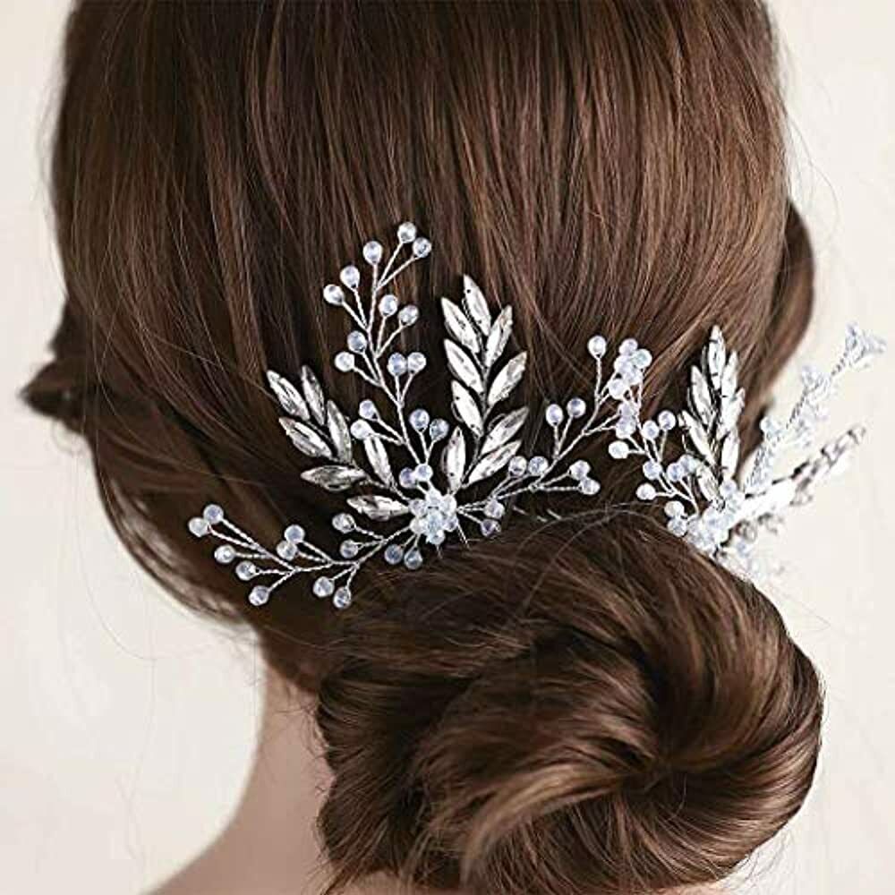 Nippon regular agency Fstrend Wedding Bride Hair Pins Silver Leaf Bridal At the price of surprise Rhinestone Pi