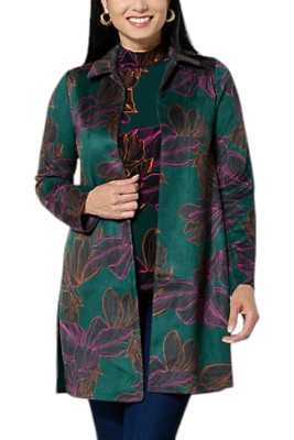 IMAN Global Chic Luxe Faux Suede Topper Green Floral