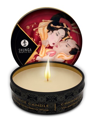 Shunga Mini Massage Candle 1oz - Romance - Strawberry Wine - Massage Oil
