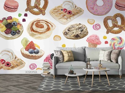3D Hand Drawn Dessert Pattern Self-adhesive Removable Wallpaper Murals Wall 111