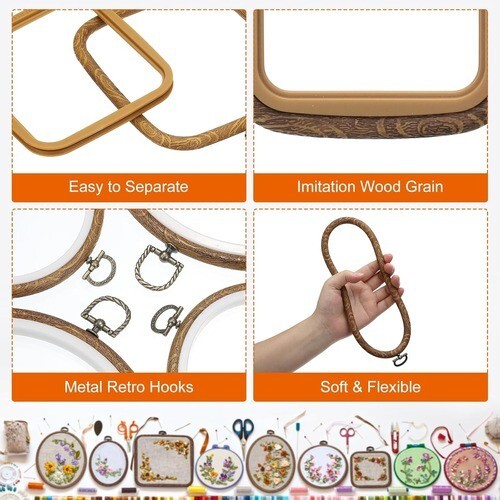 PATIKIL 4x3.7inch Embroidery Hoops, 3Pieces Imitated Wood Square Frame Cross - Picture 2 of 8