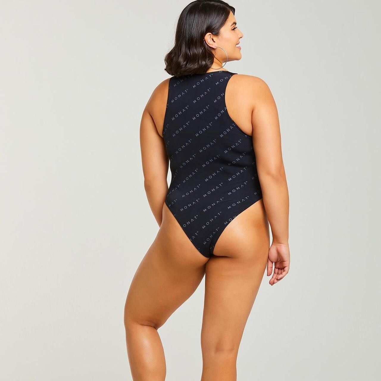 NWT Monat Black Monogram High Neck Bodysuit Minimalist (Has Defects) Size 2XL