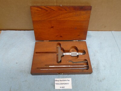 Starrett No. 449 Blade Depth Micrometer 0-3'' .001 Res Ratchet Wood Case H662