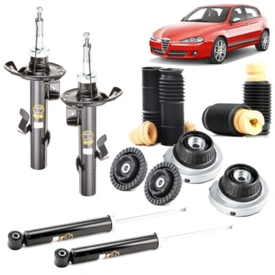 GOPARTS Kit Completo 4 Ammortizzatori +Tamponi + Supporti Ant/Post per Alfa Romeo 147 GT
