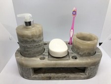 3-Piece Marble Bathroom Accessories Set of Collection Grey Onix