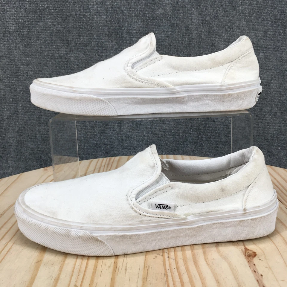 Vans Zapatos Hombres 7 Mujeres 8.5 Zapatillas Sin Cordones Patín Blanco Lona Punta Redonda Baja Foto 2 de 4