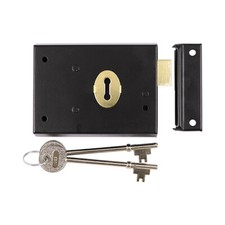 Timco 106x74mm Black Rim Deadlock - Reversible 2 Keys Shed & Internal Door Lock