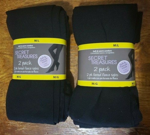 Womens 2 PAIR PACK TIGHTS Fleece Lined SOLID BLACK Soft & Warm M/L, L/XL - 第 1/21 張圖片