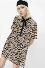 Zara Woman Pleated Animal Print Short Dress Size Small