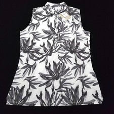 PUMA WOMENS SLEEVLESS GOLF SHIRT -S- WHITE BLACK FLORAL POLO TENNIS PICKLEBALL