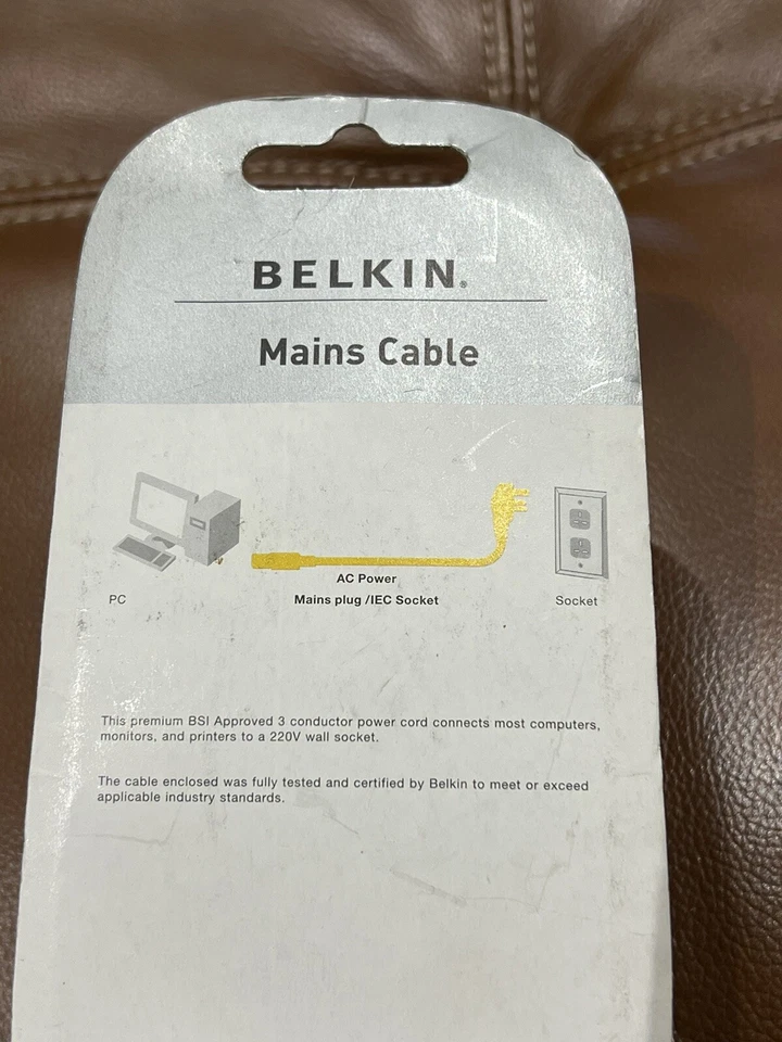 Belkin Mains Cable 1.8m Kettle End -3-Pin Plug - IEC Socket - AC Power - New - Image 3 of 4