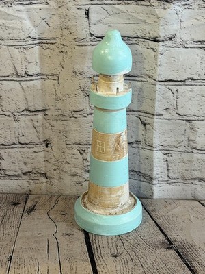 30 cm grün weiß Holz Leuchtturm Ornament Maritim Küste Skulptur Statue