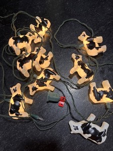 Vtg Decorative Blow Mold COW String Lights Indoor/Outdoor 10 Lights. 10ft