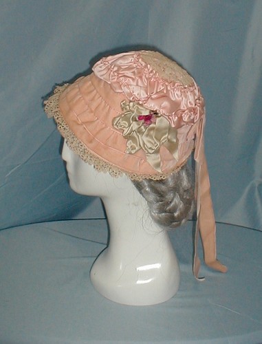 Enchanting Antique Hat Victorian 1880 Pink Satin & Velvet  Lace and Floral Trims