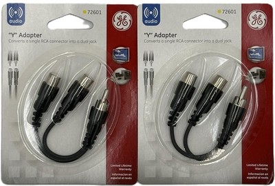 2-Pack GE RCA Y Adapter 1 Male to 2 Female RCA Splitter Audio Connector 72601