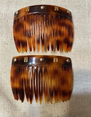 2 Alexandre De Paris Hair Combs With A Monograms & Studs Tortoise Alexander