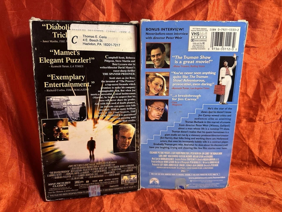 LOT of 2 Vintage “COMEDIANS IN SERIOUS ROLES” VHS! Spanish Prisoner, Truman Show - Image 4 of 4